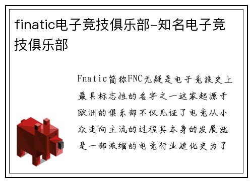 finatic电子竞技俱乐部-知名电子竞技俱乐部